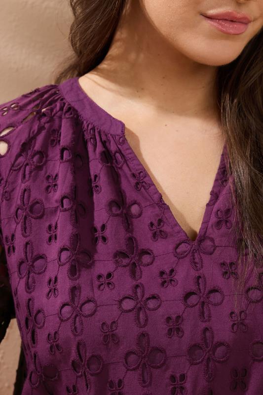 EVANS Plus Size Purple Long Sleeve Broderie Dress | Evans 4