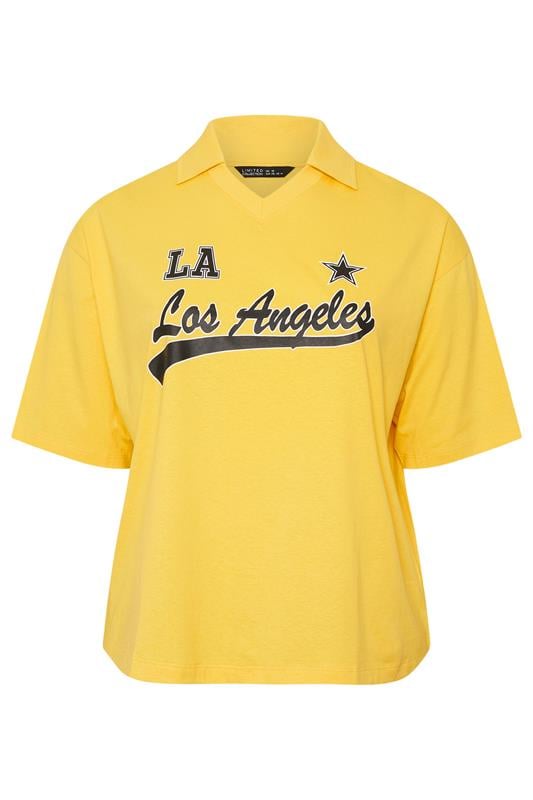 LIMITED COLLECTION Plus Size Yellow 'Los Angeles' Rugby Collar Varsity Top | Yours Clothing 5