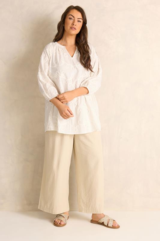 EVANS Plus Size Ivory White Floral Embroidered Cotton Blouse | Evans 1