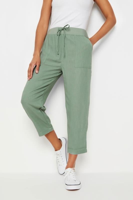 M&Co Sage Green Linen Cropped Joggers | M&Co 1