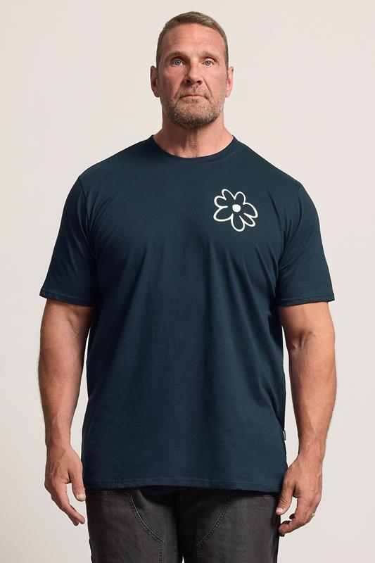 BadRhino Big & Tall Navy Blue Extra Long Flower Graphic T-Shirt | BadRhino 1