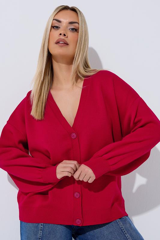 LIMITED COLLECTION Plus Size Red Balloon Sleeve Knitted Cardigan | Yours Clothing 1
