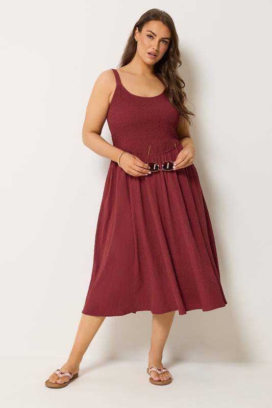 YOURS Plus Size Red Shirred Sundress | Yours Clothing 1