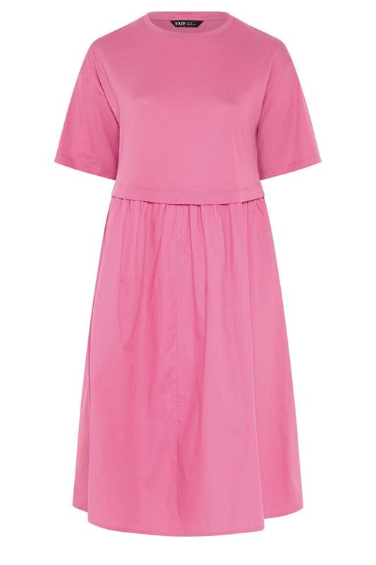 YOURS Plus Size Pink Poplin T-Shirt Midi Dress | Yours Clothing 5