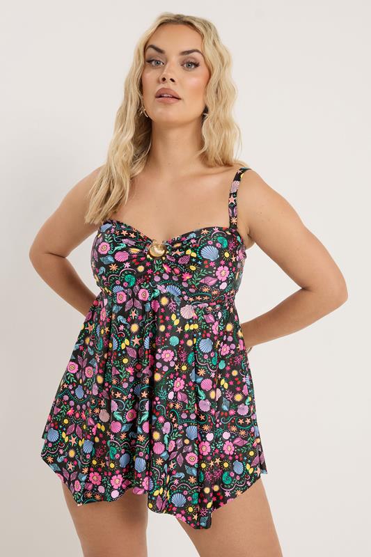 YOURS Curve Black Shell Print Tankini Top