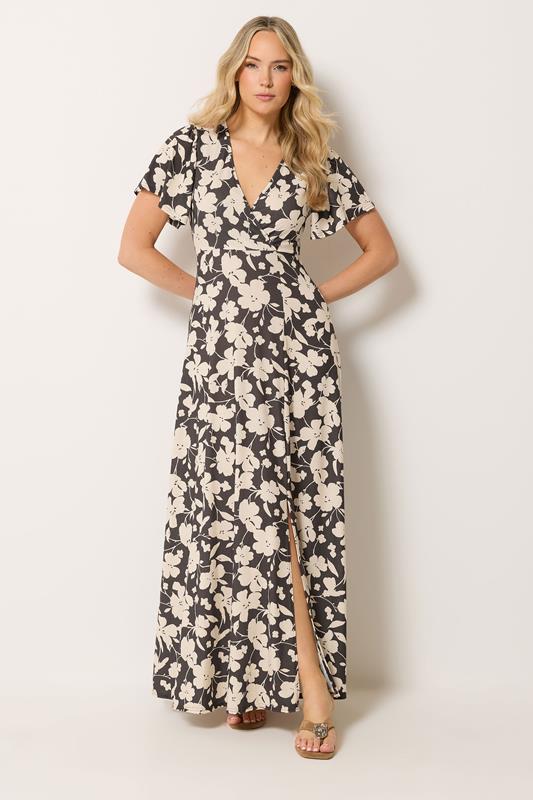 LTS Tall Women's Chocolate Brown Floral Wrap Maxi Dress | Long Tall Sally 1