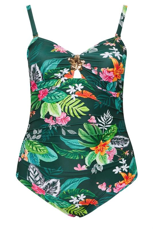 YOURS Plus Size Green Tropical Print Swimsuit | Yours Clothing 7