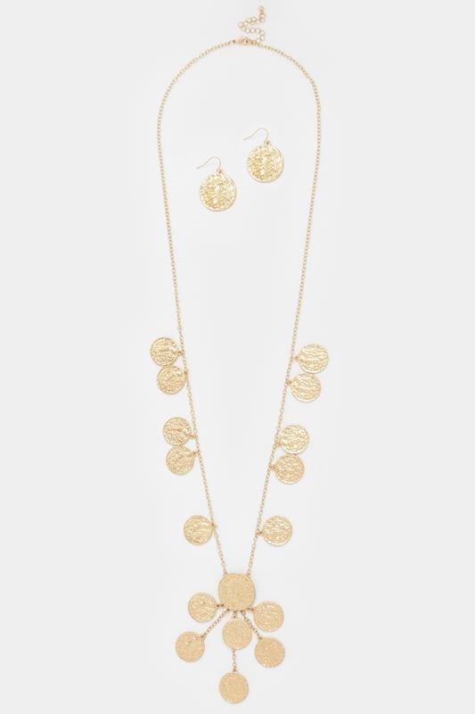 Gold Tone Long Charm Necklace & Earrings Set | Yours Clothing 1