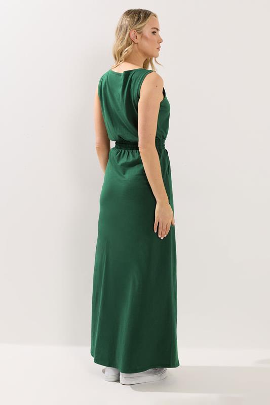 LTS Tall Women's Dark Green Tie Waist Cotton Maxi Dress | Long Tall Sally 2
