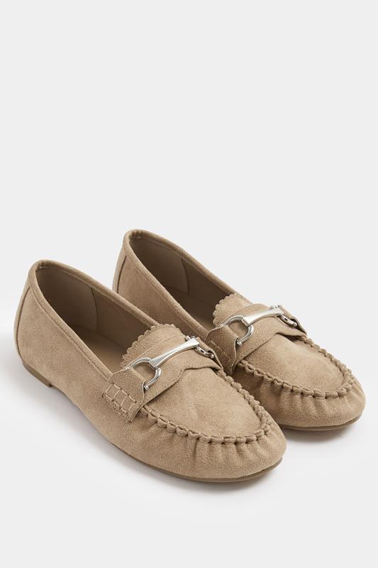 Natural Brown Faux Suede Loafers In Wide E Fit