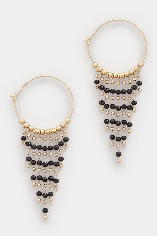  Yours Black Waterfall Bead Hoop Earrings