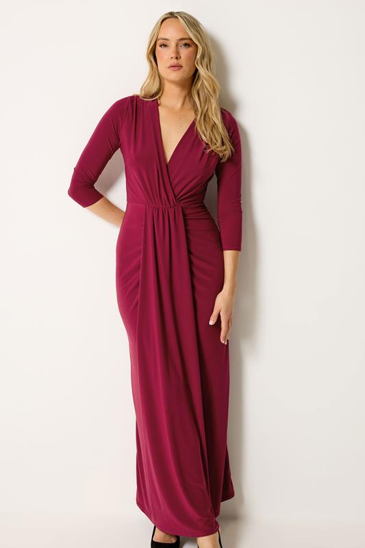 LTS Tall Women's Berry Red Drape Wrap Maxi Dress | Long Tall Sally 1