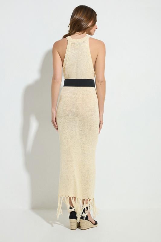 STAR Natural Brown Knitted Tassel Trim Midaxi Dress | StarByJM 4