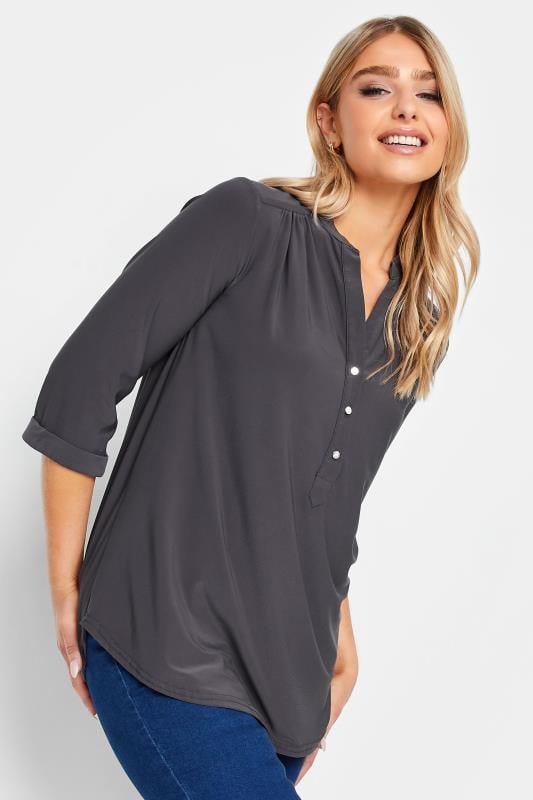 Women's  M&Co Grey Half Placket Jersey Shirt