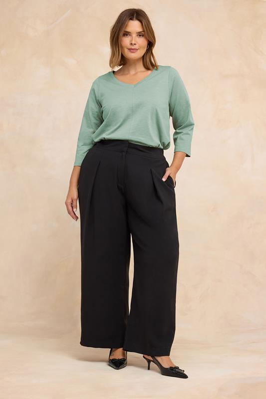 EVANS Plus Size Sage Green V-Neck Cotton Top | Evans 1
