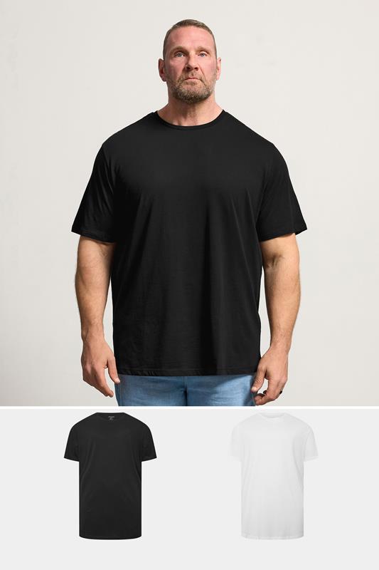 JACK & JONES Big & Tall 2 Pack White & Black Graphic T-Shirts | BadRhino 1