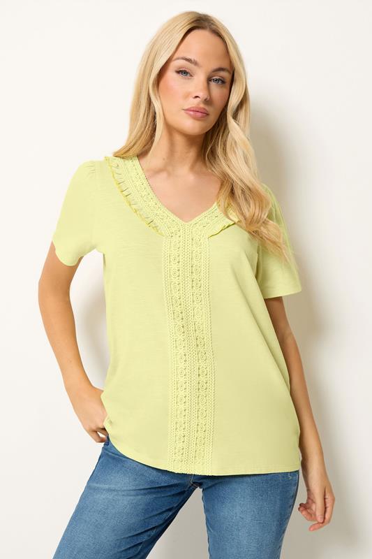  M&Co Lemon Yellow Short Sleeve Frill Cotton Blouse