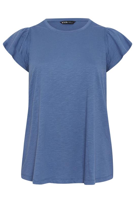 YOURS Plus Size Denim Blue Frill Sleeve T-Shirt | Yours Clothing 5