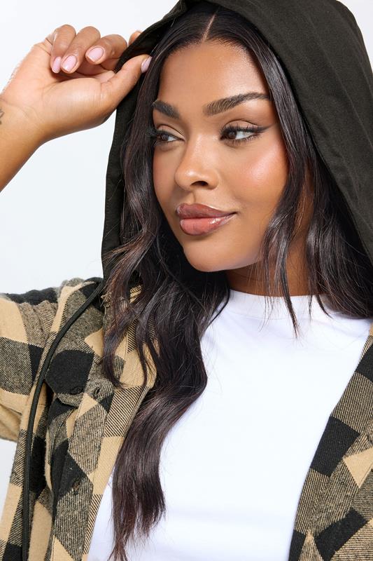 YOURS Plus Size Natural Brown Hooded Check Shirt | Yours Clothing 4