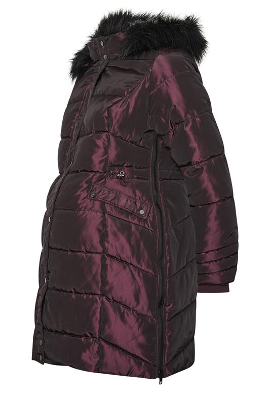 BUMP IT UP Maternity Plus Size Purple Panelled Puffer Midi Coat | Yours Clothing 5