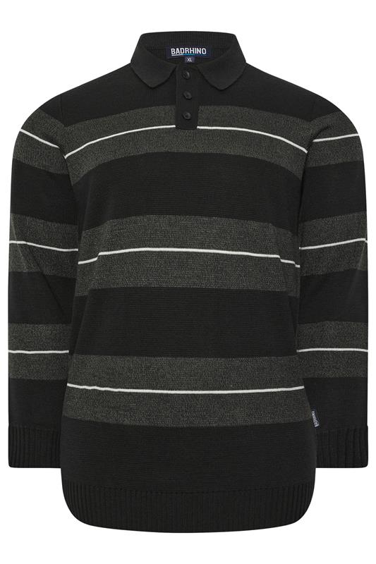 BadRhino Big & Tall Black Stripe Collared Knitted Polo | BadRhino 6