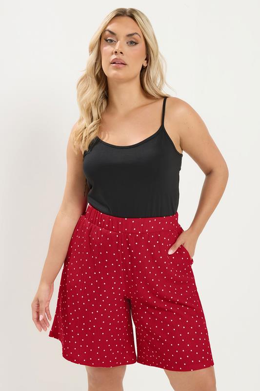 YOURS Curve Red Polka Dot Crinkle Shorts