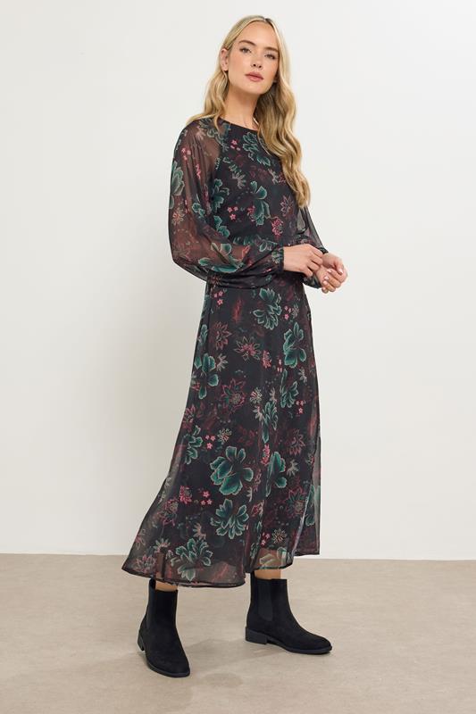 LTS Tall Black Chiffon Floral Maxi Dress | Long Tall Sally 2