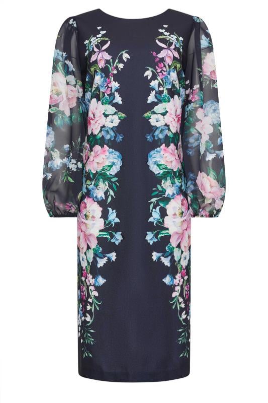 M&Co Navy Blue Floral Print Chiffon Sleeve Shift Dress | M&Co 5