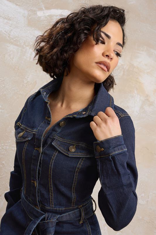 PixieGirl Petite Women's Indigo Blue Denim Tie Waist Midi Dress | PixieGirl 1