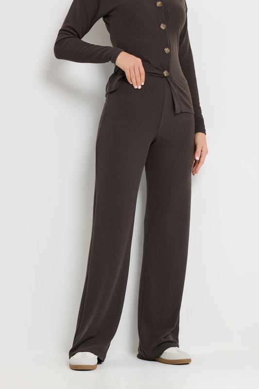 LTS Tall Women's Chocolate Brown Ribbed Wide Leg Trousers | Long Tall Sally 1