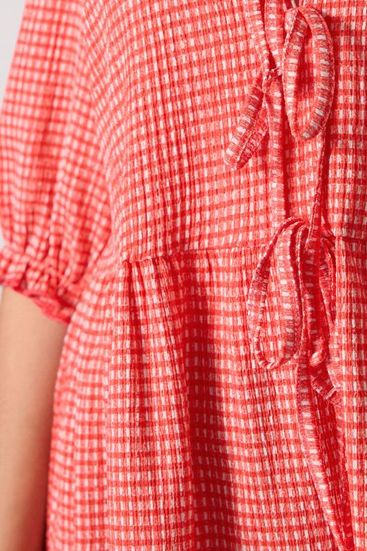 YOURS Plus Size Red Gingham Bow Tie Front Peplum Top | Yours Clothing 4