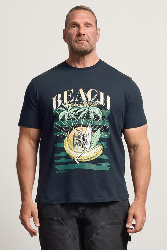  JACK & JONES Navy Blue 'Beach' Graphic Print T-Shirt