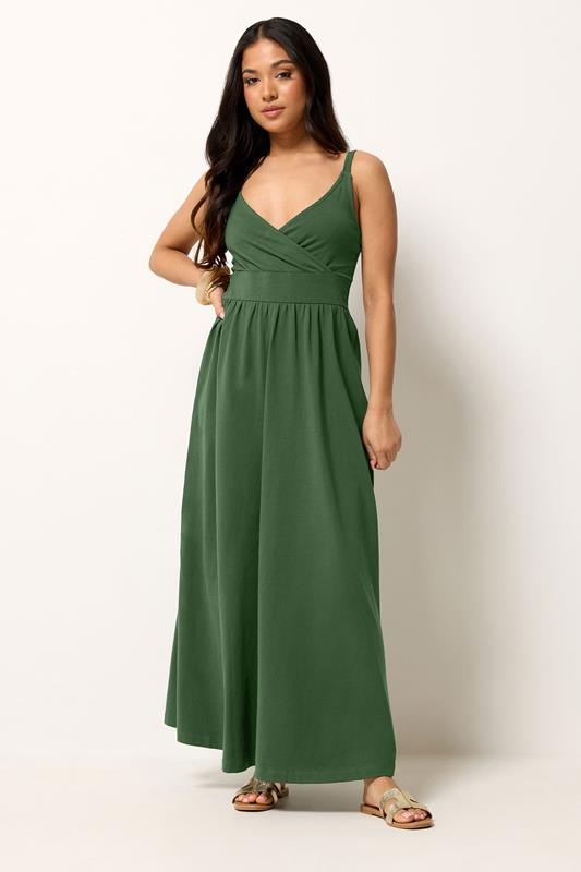 PixieGirl Petite Forest Green Cotton Maxi Dress