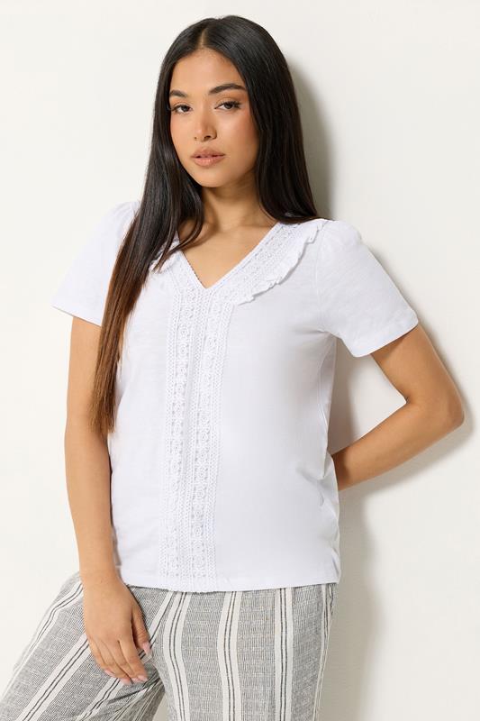  M&Co Petite White Embroidered Trim Cotton Blouse