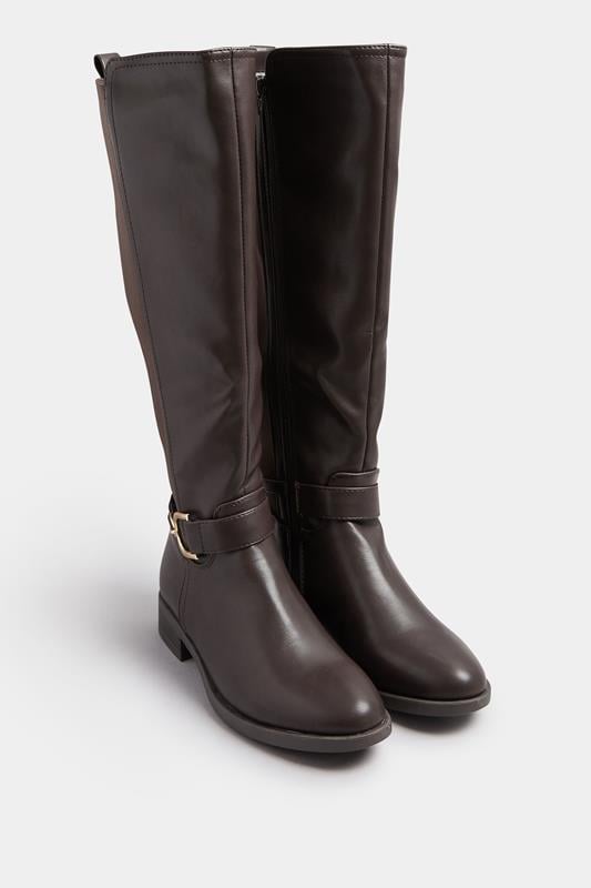 Chocolate Brown Snaffle Stretch Knee High Boots In Standard Fit