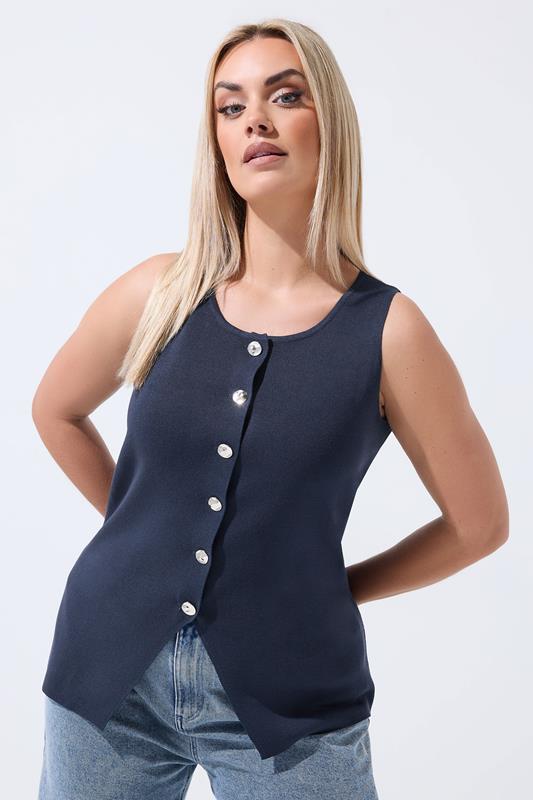 LIMITED COLLECTION Plus Size Navy Blue Knitted Waistcoat | Yours Clothing 1