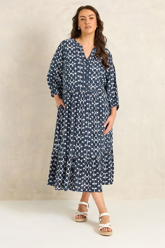 EVANS Plus Size Navy Blue Tie Dye Tiered Dress | Evans 1