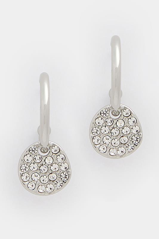Silver Tone Diamante Disc Huggie Earrings | Yours Clothing  1