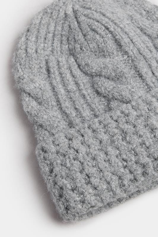 Grey Cable Knit Beanie Hat | Yours Clothing 2