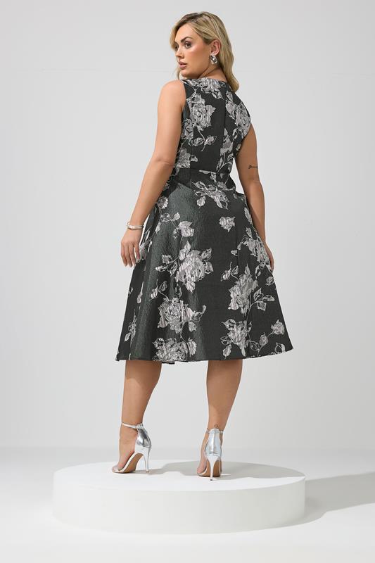 YOURS LONDON Plus Size Black Floral Premium Satin Jacquard Midi Dress | Yours Clothing 3