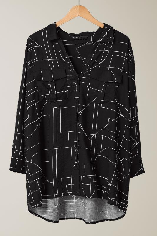 EVANS Plus Size Black Linear Print Utility Pocket Shirt | Evans  5