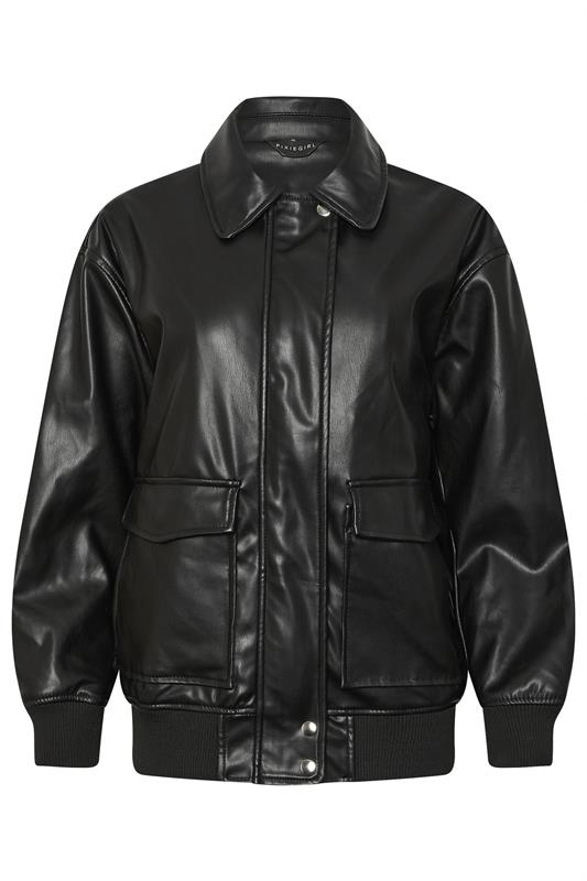 PixieGirl Petite Women's Black Faux Leather Pocket Trucker Jacket | PixieGirl 6