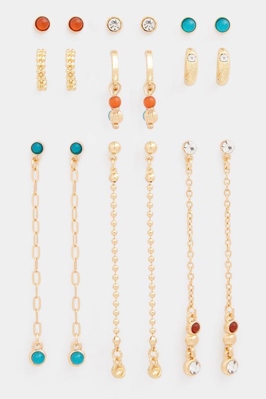 YOURSET 9 PACK Gold Tone Mixed Earrings Set | Yours Clothing 1