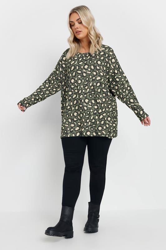 YOURS Plus Size Green Leopard Print Jumper | Yours Clothing 1