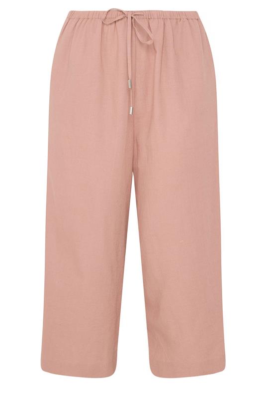EVANS Plus Size Pink Linen Cropped Trousers | Evans 7