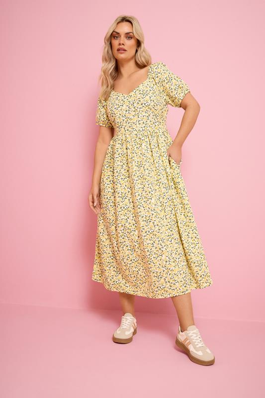 YOURS Plus Size Yellow Lemon Print Maxi Dress | Yours Clothing 1