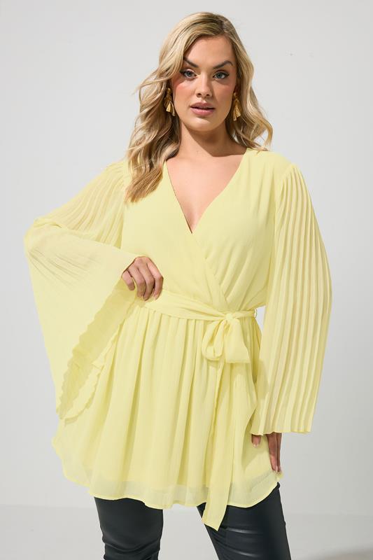 YOURS LONDON Curve Yellow Pleat Sleeve Wrap Top