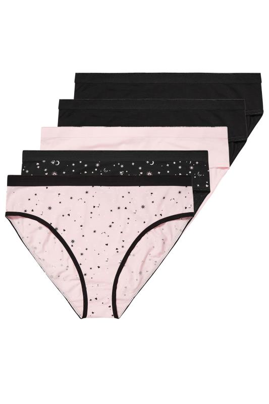 YOURSET 5 PACK Curve Black & Pink Star Print High Leg Knickers
