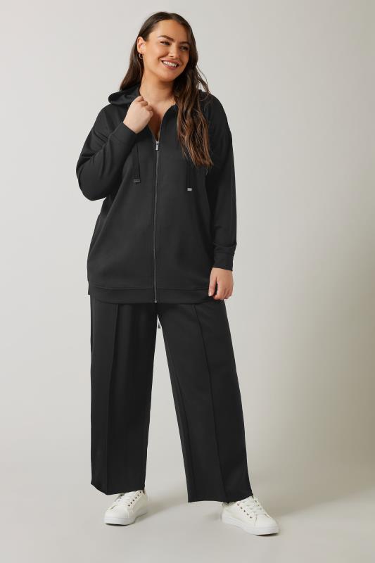 EVANS Plus Size Black Luxe Zip Through Hoodie | Evans 1