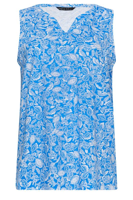M&Co Blue Leaf Print Sleeveless Notch Neck Cotton Vest Top | M&Co 5